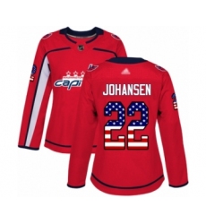 Women's Washington Capitals #22 Lucas Johansen Authentic Red USA Flag Fashion Hockey Jersey