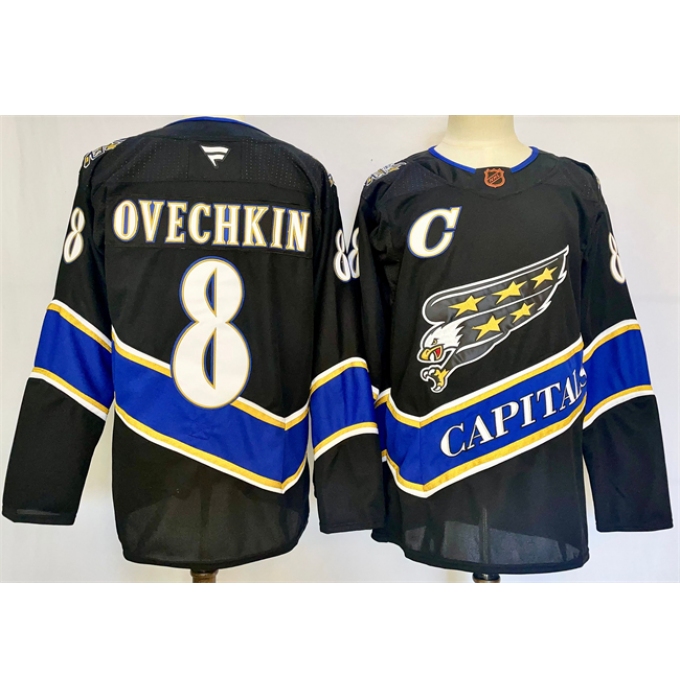 Men's Washington Capitals #8 Alexander Ovechkin Black 2024-25 C Home Stitched Hockey Jersey