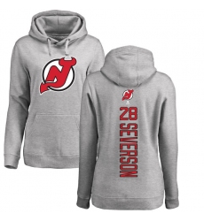 NHL Women's Adidas New Jersey Devils #28 Damon Severson Ash Backer Pullover Hoodie