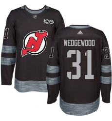 Men's Adidas New Jersey Devils #31 Scott Wedgewood Authentic Black 1917-2017 100th Anniversary NHL Jersey