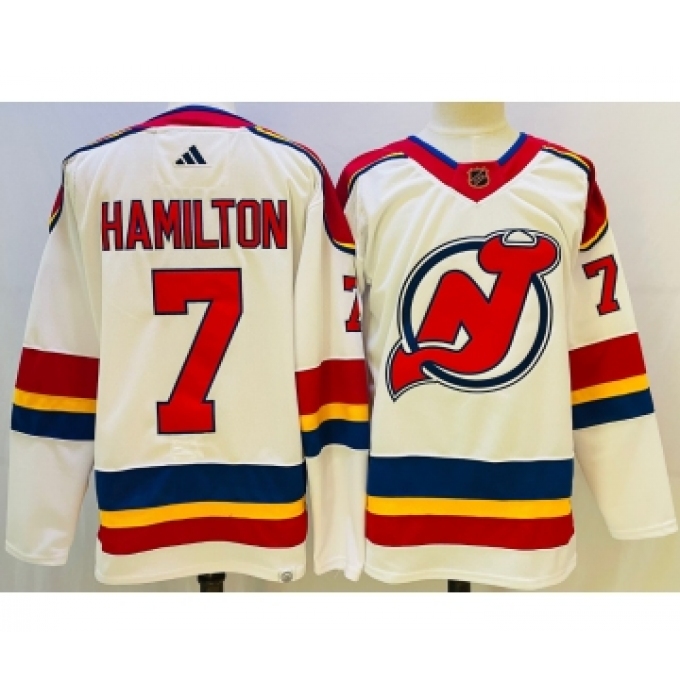 Men's New Jersey Devils #7 Dougie Hamilton White 2022 Reverse Retro Authentic Jersey