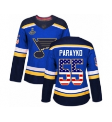 Women's St. Louis Blues #55 Colton Parayko Authentic Blue USA Flag Fashion 2019 Stanley Cup Champions Hockey Jersey