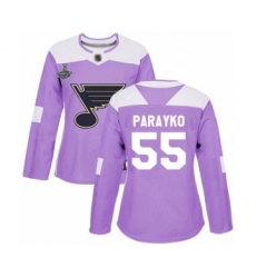 Women's St. Louis Blues #55 Colton Parayko Authentic Purple Fights Cancer Practice 2019 Stanley Cup Champions Hockey Jersey