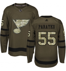 Youth Adidas St. Louis Blues #55 Colton Parayko Authentic Green Salute to Service NHL Jersey