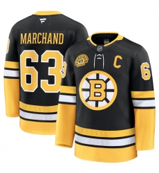 Men's Boston Bruins #63 Brad Marchand Black 100th Anniversary With C Stitched Hockey Jersey