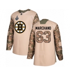 Youth Boston Bruins #63 Brad Marchand Authentic Camo Veterans Day Practice 2019 Stanley Cup Final Bound Hockey Jersey