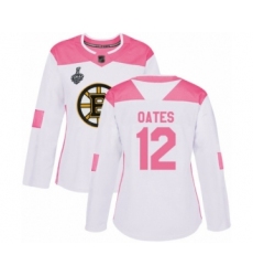 Women's Boston Bruins #12 Adam Oates Authentic White Pink Fashion 2019 Stanley Cup Final Bound Hockey Jersey