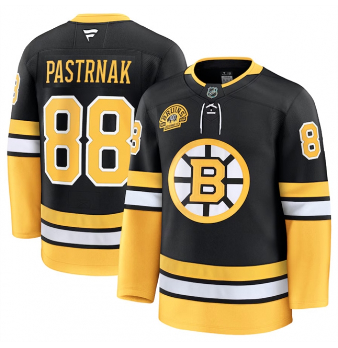 Men's Boston Bruins #88 David Pastrnak Black 100th Anniversary Stitched Hockey Jersey