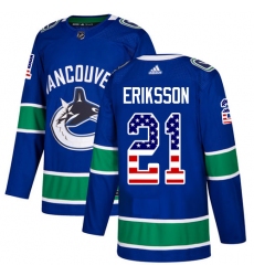 Men's Adidas Vancouver Canucks #21 Loui Eriksson Authentic Blue USA Flag Fashion NHL Jersey