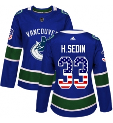 Women's Adidas Vancouver Canucks #33 Henrik Sedin Authentic Blue USA Flag Fashion NHL Jersey