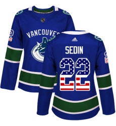 Women's Adidas Vancouver Canucks #22 Daniel Sedin Authentic Blue USA Flag Fashion NHL Jersey