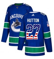 Men's Adidas Vancouver Canucks #27 Ben Hutton Authentic Blue USA Flag Fashion NHL Jersey