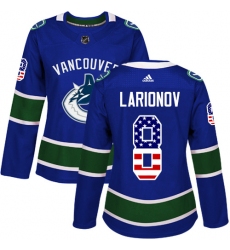 Women's Adidas Vancouver Canucks #8 Igor Larionov Authentic Blue USA Flag Fashion NHL Jersey