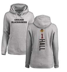 NHL Women's Adidas Chicago Blackhawks #1 Glenn Hall Ash Backer Pullover Hoodie