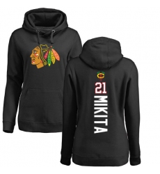 NHL Women's Adidas Chicago Blackhawks #21 Stan Mikita Black Backer Pullover Hoodie