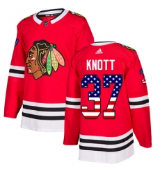 Men's Adidas Chicago Blackhawks #37 Graham Knott Authentic Red USA Flag Fashion NHL Jersey