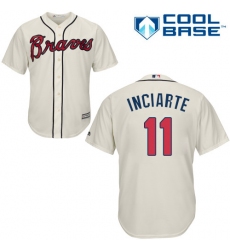 Youth Majestic Atlanta Braves #11 Ender Inciarte Authentic Cream Alternate 2 Cool Base MLB Jersey