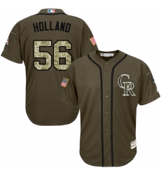 Men's Majestic Colorado Rockies #56 Greg Holland Replica Green Salute to Service MLB Jersey