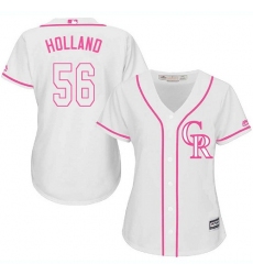 Women's Majestic Colorado Rockies #56 Greg Holland Authentic White Fashion Cool Base MLB Jersey