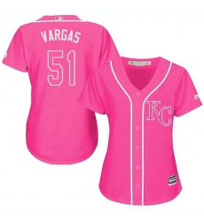 Women's Majestic Kansas City Royals #51 Jason Vargas Authentic Pink Fashion Cool Base MLB Jersey