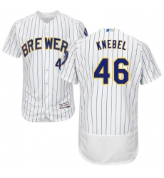 Men's Majestic Milwaukee Brewers #46 Corey Knebel White/Royal Flexbase Authentic Collection MLB Jersey