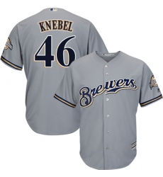 Youth Majestic Milwaukee Brewers #46 Corey Knebel Authentic Grey Road Cool Base MLB Jersey