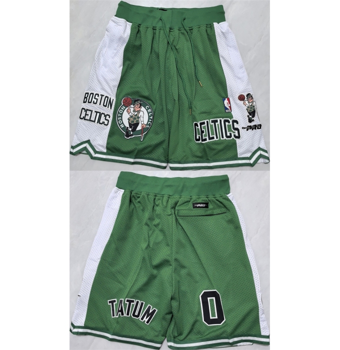 Men's Boston Celtics #0 Jayson Tatum Green White Shorts (Run Small)