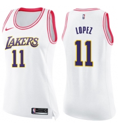 Women's Nike Los Angeles Lakers #11 Brook Lopez Swingman White/Pink Fashion NBA Jersey