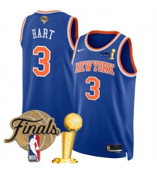 Men's New Yok Knicks #3 Josh Hart Blue 2026 Finals And Finals Champions Icon Edition Stitched Basketball Jersey