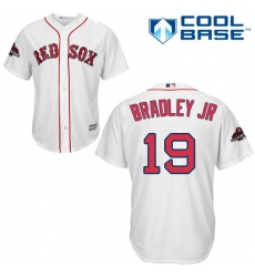 Youth Majestic Boston Red Sox #19 Jackie Bradley Jr Authentic White Home Cool Base 2018 World Series Champions MLB Jersey