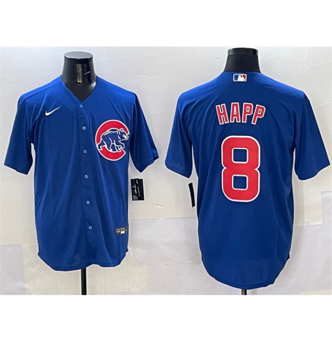Men's Chicago Cubs #8 Ian Happ Royal Cool Base Stitched Baseball Jersey