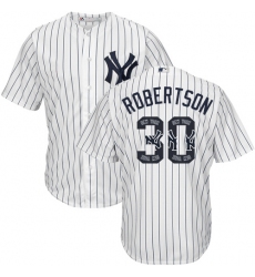 Men's Majestic New York Yankees #30 David Robertson Authentic White Team Logo Fashion MLB Jersey