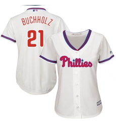 Women's Majestic Philadelphia Phillies #21 Clay Buchholz Authentic Cream Alternate Cool Base MLB Jersey