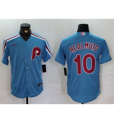 Men's Philadelphia Phillies #10 J.T. Realmuto Blue Cool Base Stitched Jersey