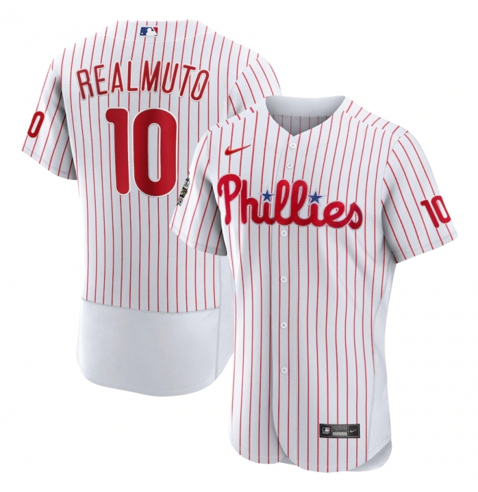 Men's Philadelphia Phillies #10 J.T. Realmuto Nike White 2022 World Series Home Authentic Player Jersey
