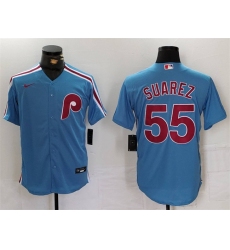 Men's Philadelphia Phillies #55 Ranger Suárez Blue Cool Base Stitched Jersey