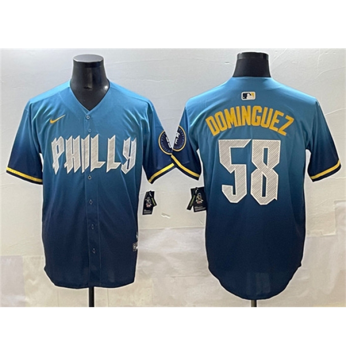 Men's Philadelphia Phillies #58 Seranthony Domínguez Blue 2024 City Connect Limited Stitched Jersey