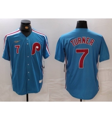 Men's Philadelphia Phillies #7 Trea Turner Number Blue Cooperstown Throwback Cool Base Nike Jersey