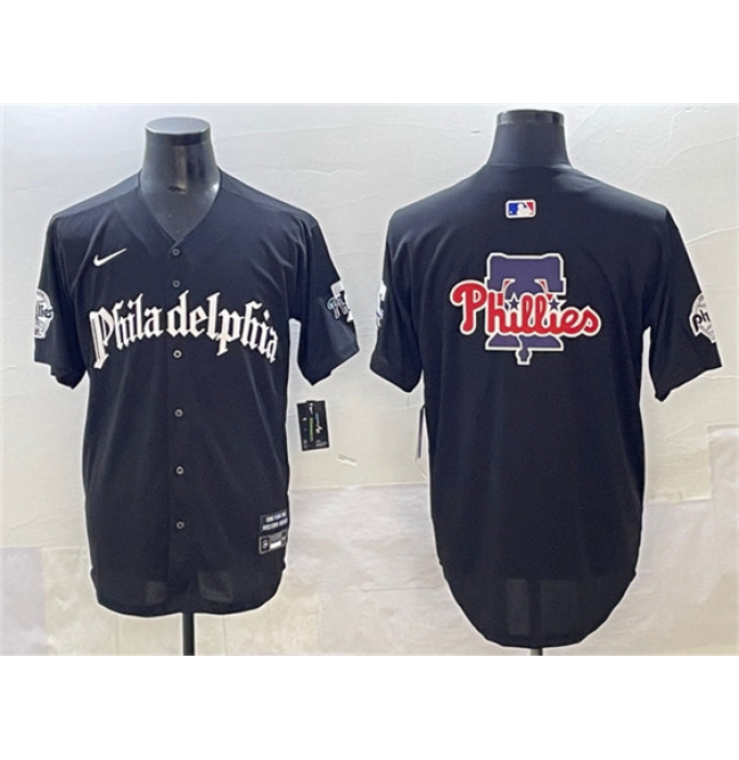 Men's Philadelphia Phillies Team Big Logo Black GOTHIC Vapor Limited Stitched Jersey