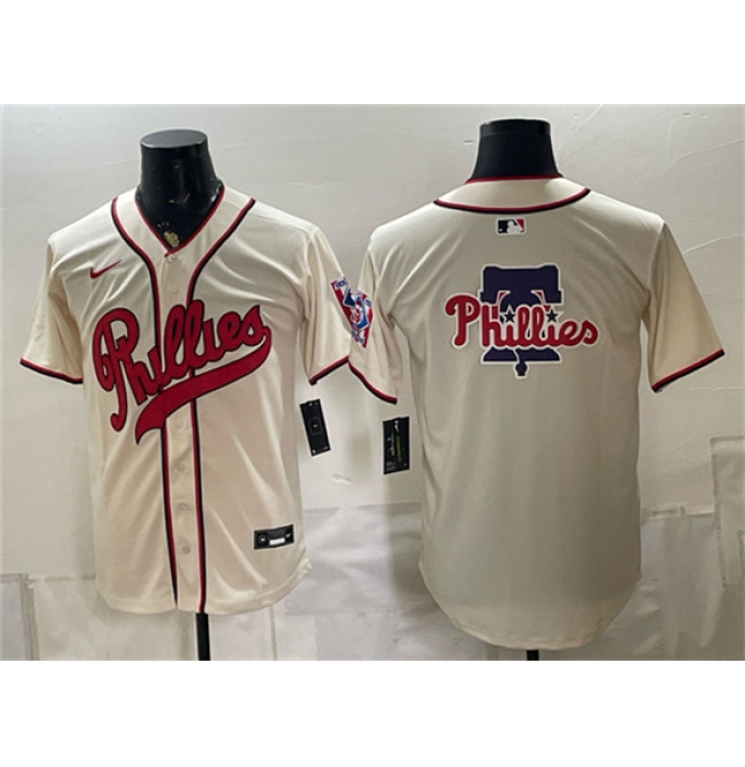 Men's Philadelphia Phillies Team Big Logo Cream 2026 Field of Dreams Stadium Stitched Baseball Jersey