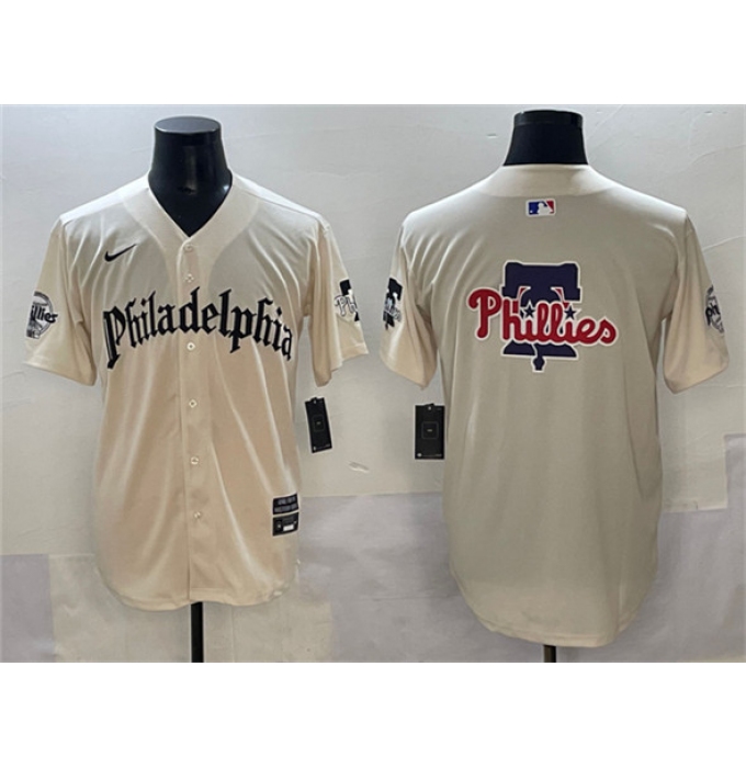Men's Philadelphia Phillies Team Big Logo Cream Gothic Vapor Limited Stitched Jersey