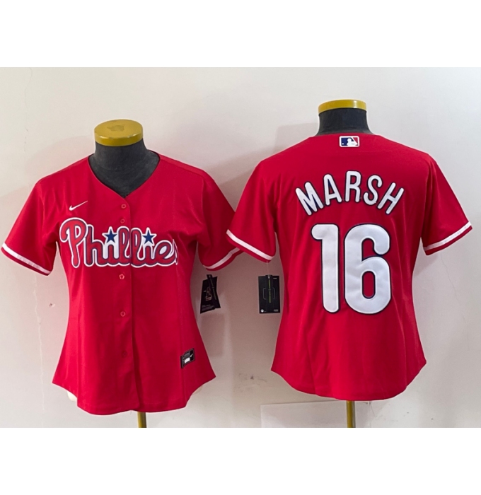 Women's Philadelphia Phillies #16 Brandon Marsh Red Stitched Cool Base Jersey