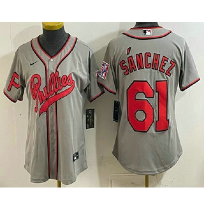 Women's Philadelphia Phillies #61 Cristopher Sanchez Gray 2026 Field of Dreams Stadium Stitched Jersey