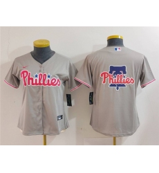 Women's Philadelphia Phillies Gray Team Big Logo Cool Base Stitched Baseball Jersey(Run Small)