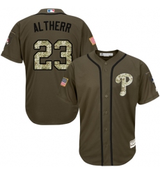 Youth Majestic Philadelphia Phillies #23 Aaron Altherr Authentic Green Salute to Service MLB Jersey