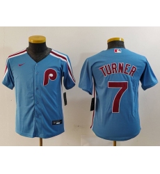 Youth Philadelphia Phillies #7 Trea Turner Light Blue Cooperstown Cool Base Jersey