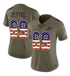 Women's Nike Detroit Lions #69 Anthony Zettel Limited Olive/USA Flag Salute to Service NFL Jersey