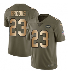 Youth Nike New York Jets #23 Terrence Brooks Limited Olive/Gold 2017 Salute to Service NFL Jersey