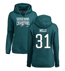 Women's Nike Philadelphia Eagles #31 Jalen Mills Green Super Bowl LII Champions Pullover Hoodie