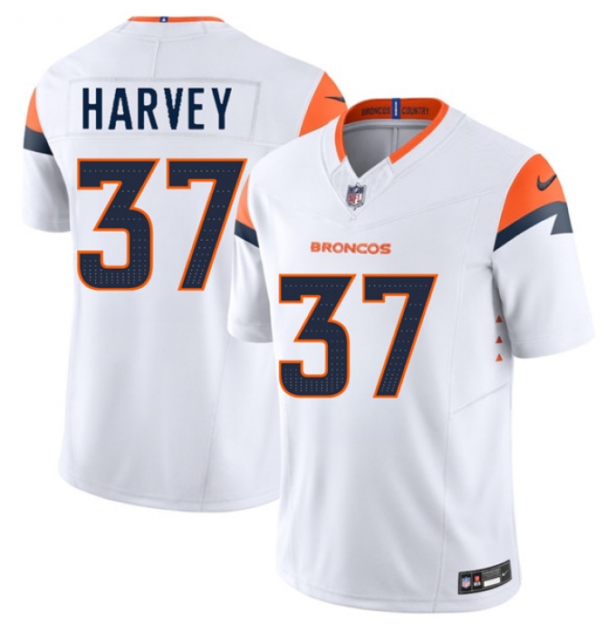 Men's Denver Broncos #37 RJ Harvey White 2025 Draft F.U.S.E. Vapor Limited Football Stitched Jersey
